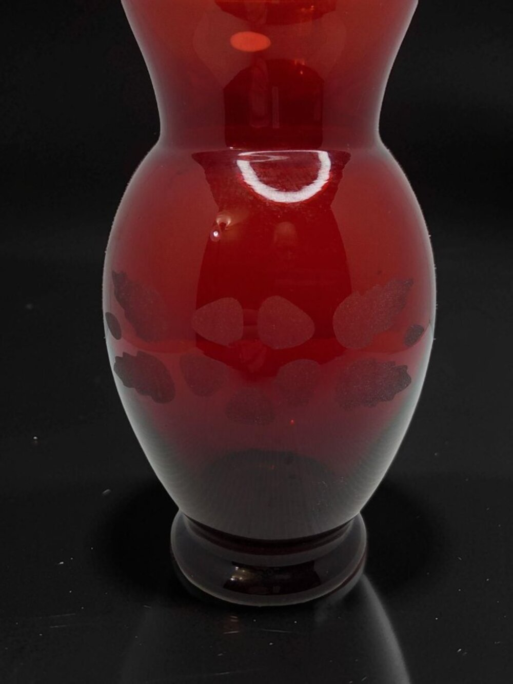 vintage anchor hocking ruby red etched flower glass vase